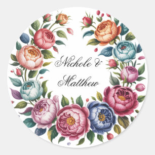 Elegant Wedding Floral Wreath Runder Aufkleber