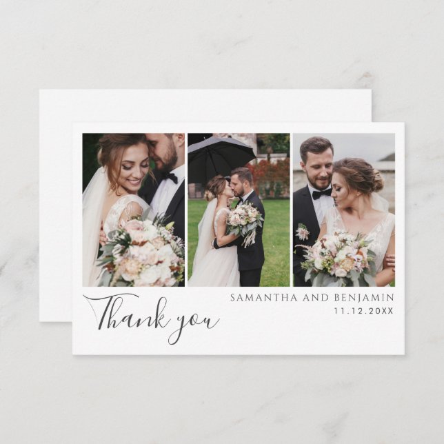 Elegant Wedding Foto Collage Vielen Dank Mitteilungskarte (Vorne/Hinten)
