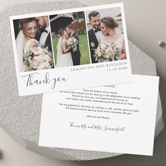 Elegant Wedding Foto Collage Vielen Dank Mitteilungskarte (Elegant Wedding Photo Collage Thank You Note Card)