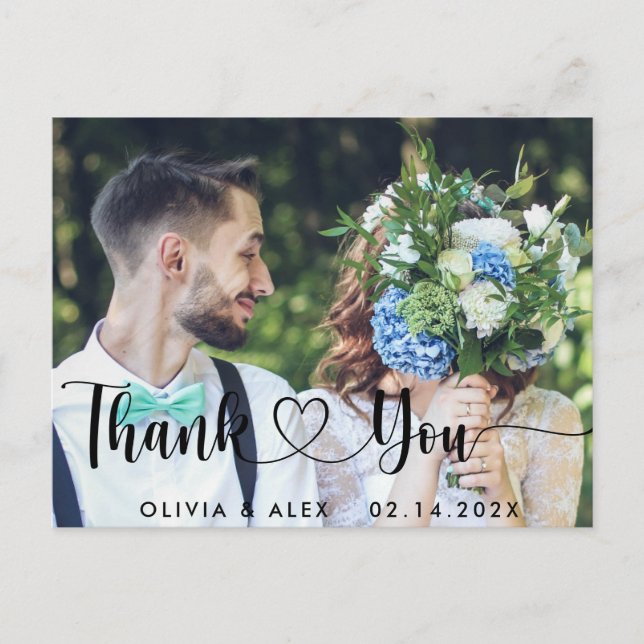 Elegant Wedding Foto Danke Postkarte (Vorderseite)