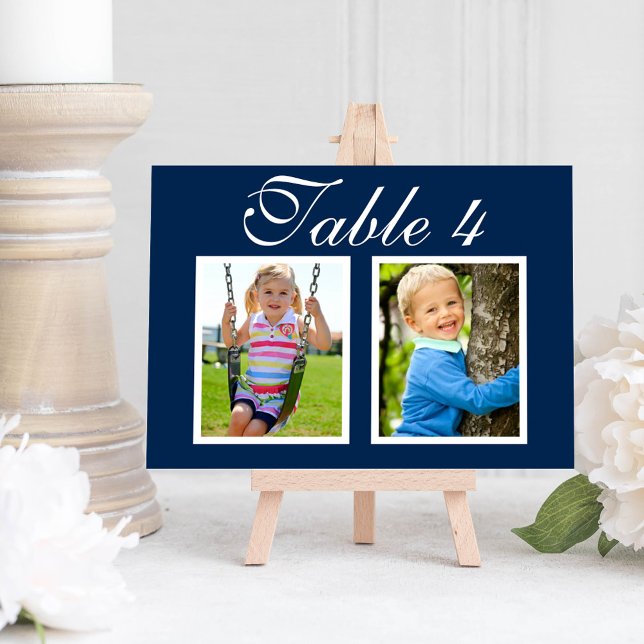 Elegant Wedding Foto Navy Blue Tischnummer (Von Creator hochgeladen)