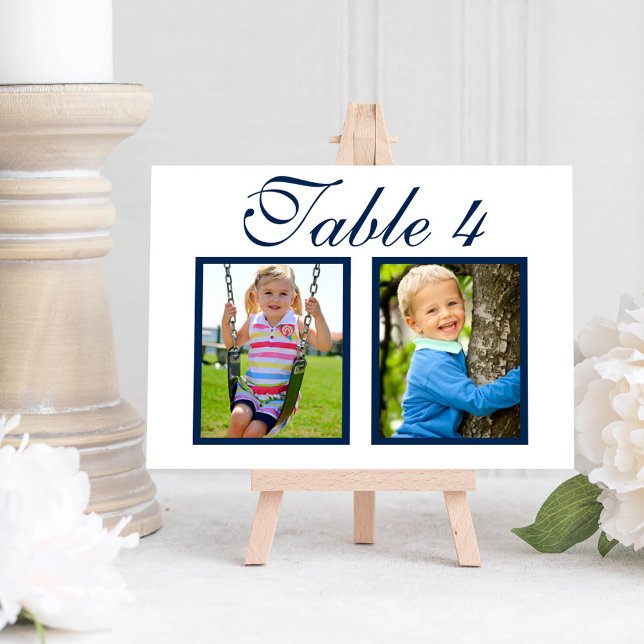 Elegant Wedding Foto Navy Blue Tischnummer (Von Creator hochgeladen)