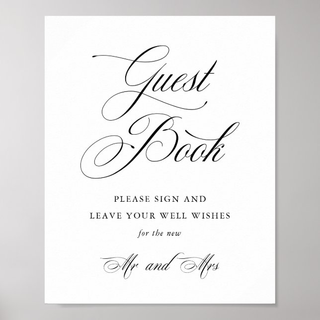 Elegant Wedding Gästebuchsign mit klassischer Schr Poster (Vorne)