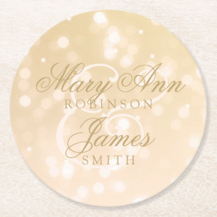 Elegant Wedding Gold Bokeh Sparkle Lights Runder Pappuntersetzer