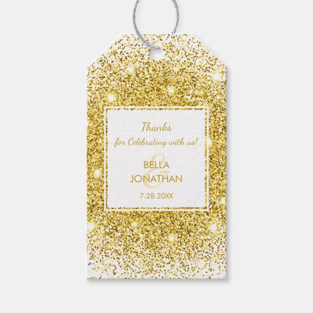 Elegant Wedding Gold Confetti Vielen Dank Geschenkanhänger (Vorderseite)