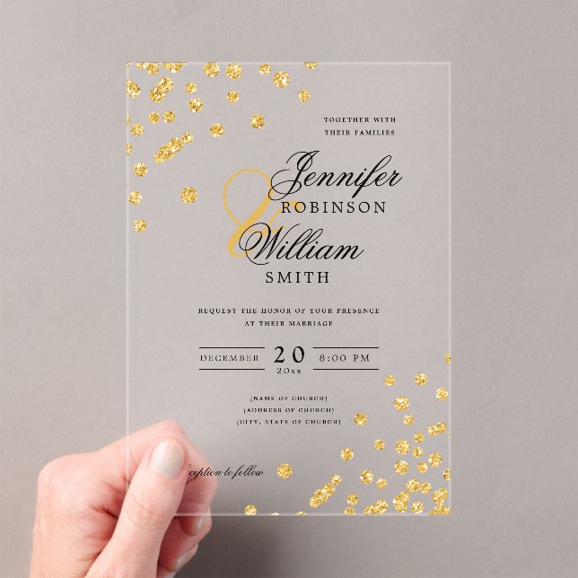 Elegant Wedding Gold Glitzer Confetti Themed Acryleinladungen (Insitu (Handheld))