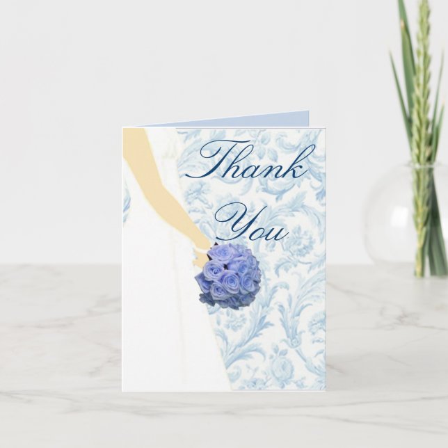 Elegant Wedding Gown Blue Dankeschön Card Dankeskarte (Vorderseite)