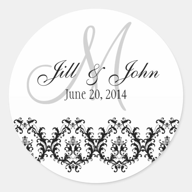 Elegant Wedding Gray Monogram Save the Date Runder Aufkleber (Vorderseite)