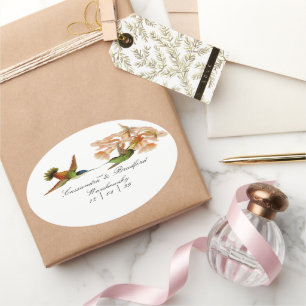 Elegant Wedding Green Hummingbird Blush Pink Ovaler Aufkleber