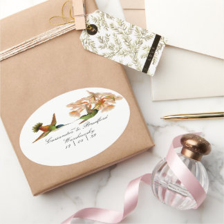 Elegant Wedding Green Hummingbird Blush Pink Ovaler Aufkleber