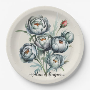 Elegant Wedding Green und Gray Bouquet Pappteller