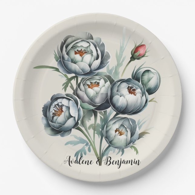 Elegant Wedding Green und Gray Bouquet Pappteller (Vorderseite)