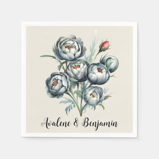 Elegant Wedding Green und Gray Bouquet Serviette (Vorderseite)