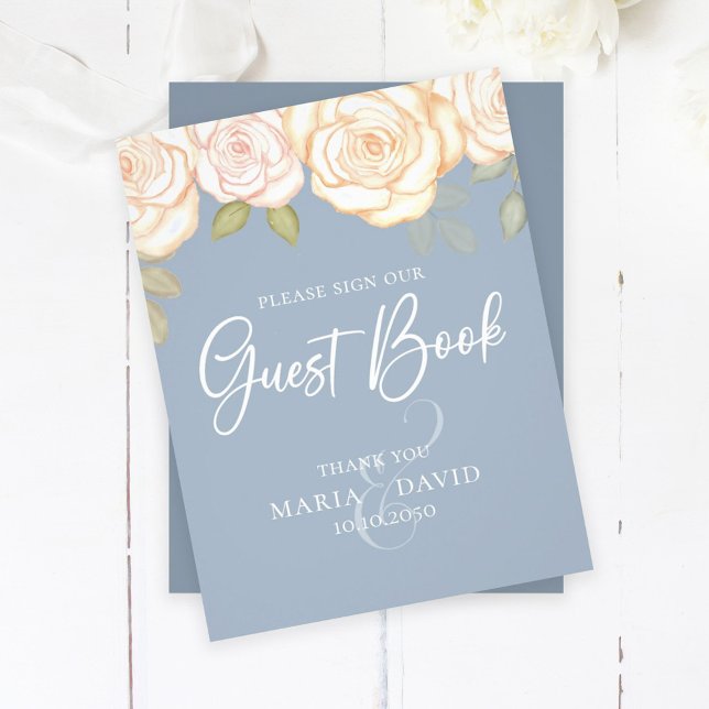 Elegant Wedding Guest Book Sign Dusty Blue Flyer (Von Creator hochgeladen)