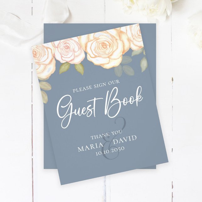 Elegant Wedding Guest Book Sign Dusty Blue Flyer (Von Creator hochgeladen)