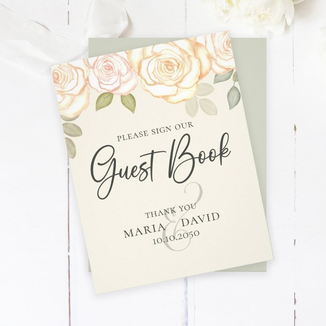 Elegant Wedding Guest Book Sign Floral Sage Flyer (Von Creator hochgeladen)