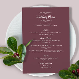 Elegant Wedding Guest Calligraphy Burgundy Dinner Menükarte