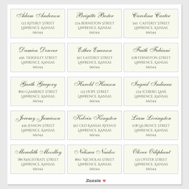 Elegant Wedding Guest Individual Name und Adresse Aufkleber (Blatt)
