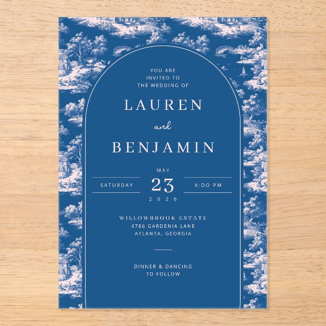 Elegant Wedding Invitation with Blue Floral Design Acryleinladungen (Vorderseite)