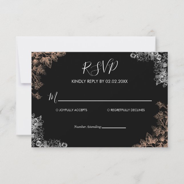 Elegant Wedding Invitation with Dark Floral  RSVP Karte (Vorderseite)
