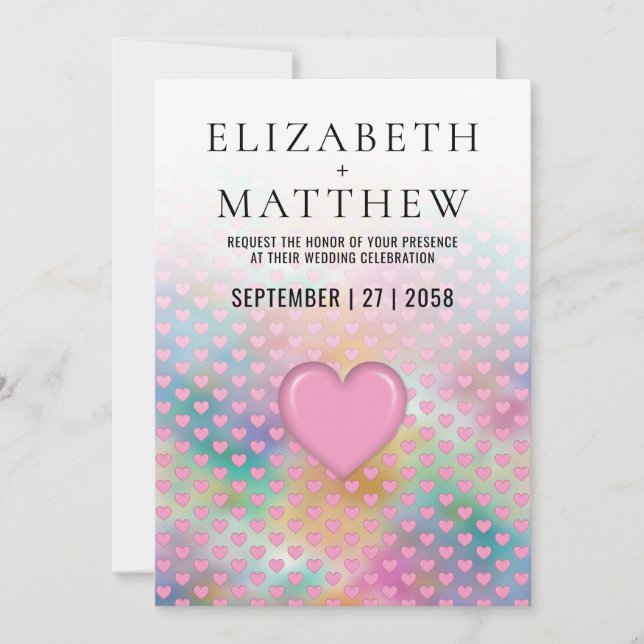 Elegant Wedding Invitation with Pink Heart Ankündigung (Vorderseite)