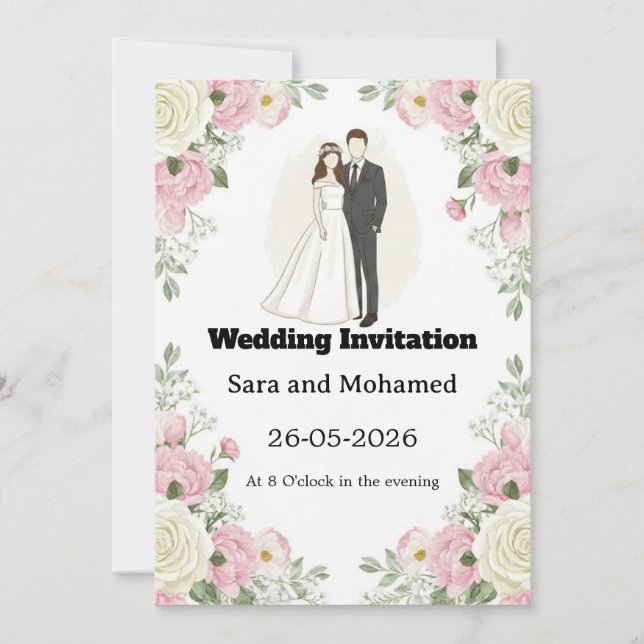  Elegant Wedding Invitation with White Roses & Car Einladung (Vorderseite)