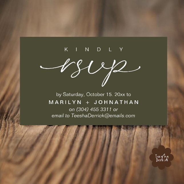 Elegant Wedding Invites RSVP via Phone or Email Begleitkarte (Elegant Wedding Invites RSVP via Phone or Email Card in olive green)