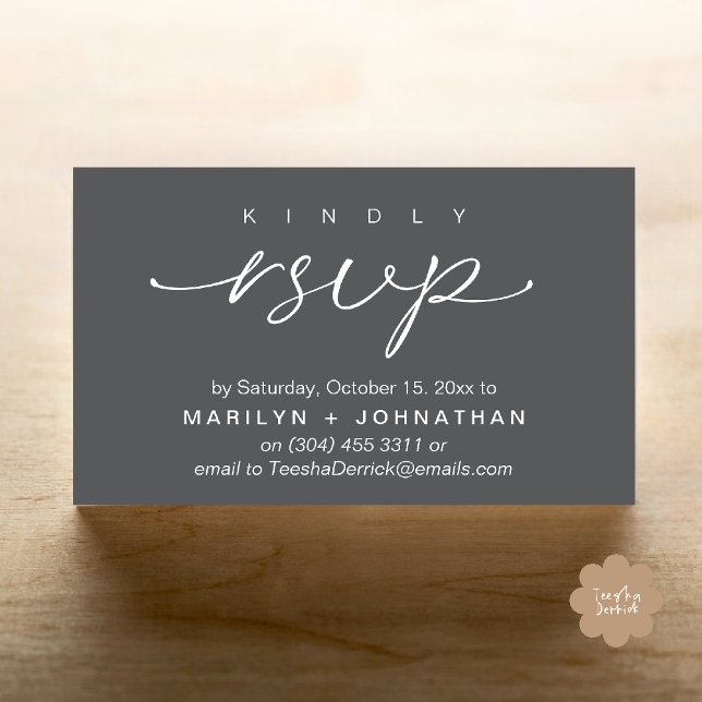 Elegant Wedding Invites RSVP via Phone or Email Begleitkarte (Elegant Wedding Invites RSVP via Phone or Email Card in Charcoal grey)