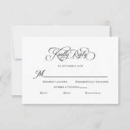 Elegant Wedding Kindly Reply Calligraphy Black RSVP Karte