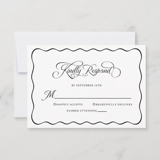 Elegant Wedding Kindly Respond Modern Black RSVP Karte (Vorderseite)