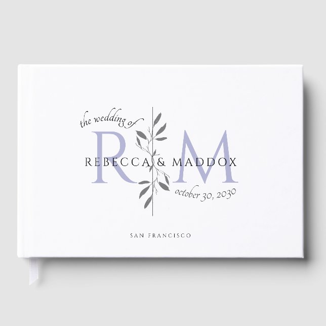 Elegant Wedding Lavender Botanical Monogram Gästebuch (Vorderseite)