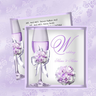 Elegant Wedding Lavender Lila Lilac Champagne 2 Einladung