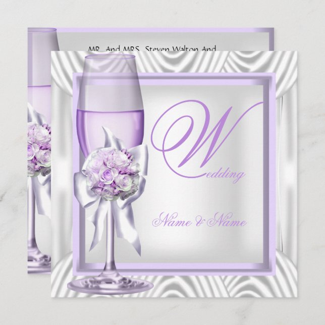 Elegant Wedding Lavender Lila Lilac Champagne Einladung (Vorne/Hinten)