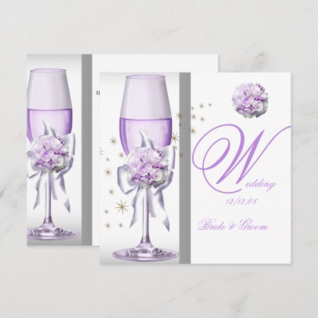 Elegant Wedding Lavender Lila Lilac Champagne Einladung (Vorne/Hinten)