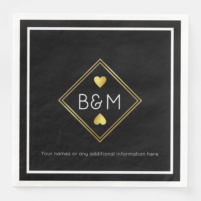 Elegant Wedding Liebe Monogram Black Serviette (Vorderseite)