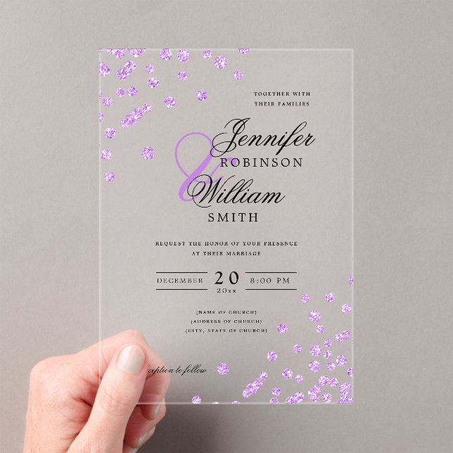 Elegant Wedding Lila Glitzer Confetti Themed Acryleinladungen (Insitu (Handheld))