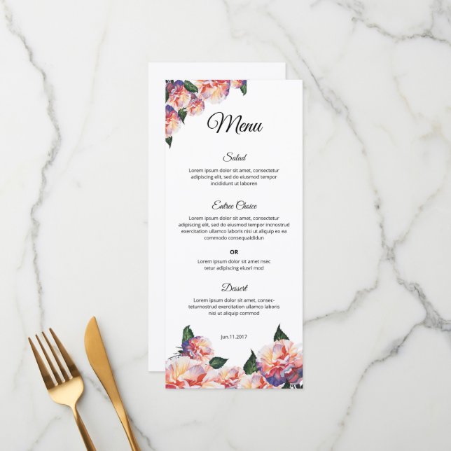 Elegant Wedding Menu Template – Printable design Menükarte (Vorderseite/Rückseite Beispiel)