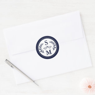 Elegant Wedding Modern Monogram Navy Blue Gevor Runder Aufkleber