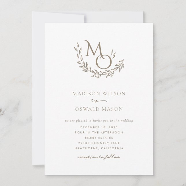 Elegant Wedding Monogram Classic Einladung (Vorderseite)