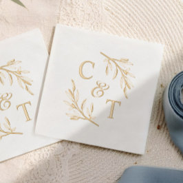 Elegant Wedding Monogram Greenerity Blätter Servietten Mit Folie