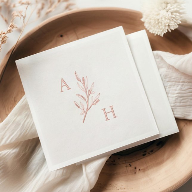 Elegant Wedding Monogram Greenerity Blätter Servietten Mit Folie (Elegant minimal wedding monogram with greenery foil napkins.)