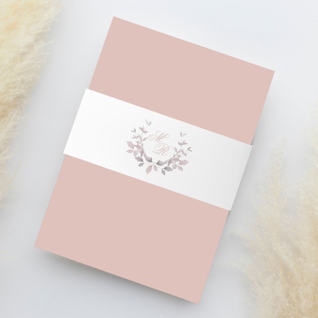 Elegant Wedding Monogram Laurel Leaf Einladungsbanderole (Blush pink monogram wedding invitation belly band with laurel leaf motif and monogram. )