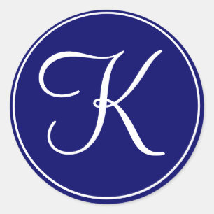 Elegant Wedding Monogram Navy White Labels Runder Aufkleber