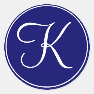 Elegant Wedding Monogram Navy White Labels Runder Aufkleber