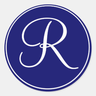 Elegant Wedding Monogram Navy White Labels Runder Aufkleber