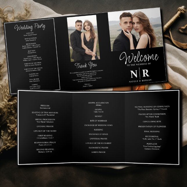 Elegant Wedding Monogram Tri-Fold Wedding Program Dreifach Gefaltete Urlaubskarte (Von Creator hochgeladen)