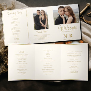 Elegant Wedding Monogram Tri-Fold Wedding Program Dreifach Gefaltete Urlaubskarte