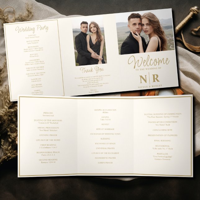 Elegant Wedding Monogram Tri-Fold Wedding Program Dreifach Gefaltete Urlaubskarte (Von Creator hochgeladen)