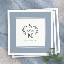 Elegant Wedding Monogram Wappen Wreath Dusty Blue Serviette