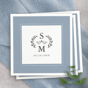 Elegant Wedding Monogram Wappen Wreath Dusty Blue Serviette